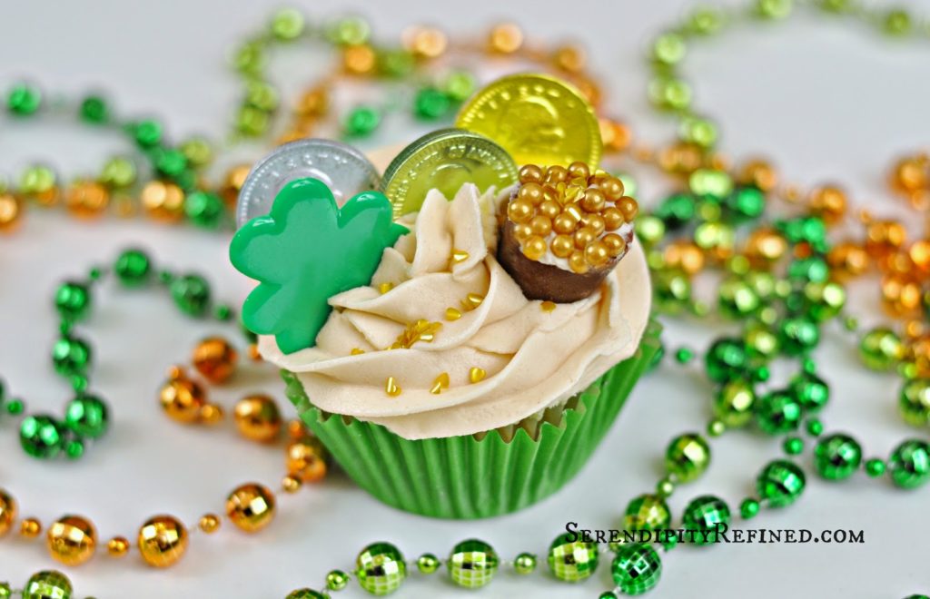 St. Patrick's Day Cupcakes with Chocolate Coins and Bailey's Irish Cream