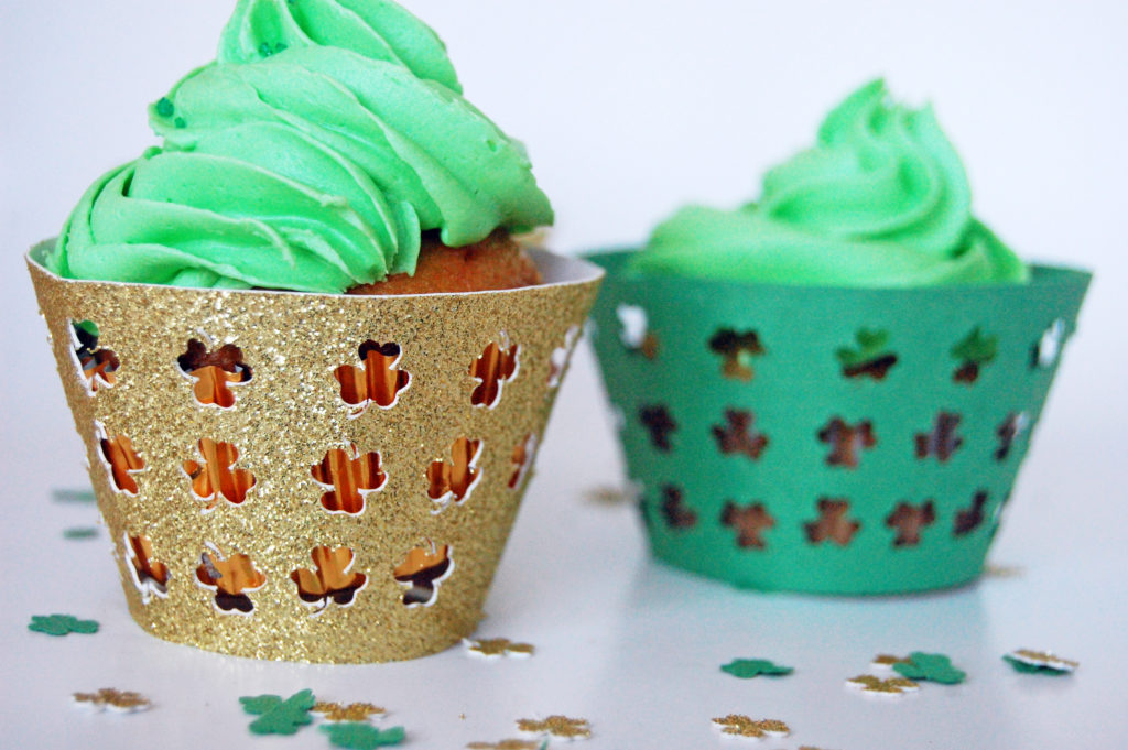 St. Patrick's Day Cupcakes with Clover Cut-Outs