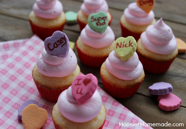 Valentine's Day Cupcakes with Conversation Hearts