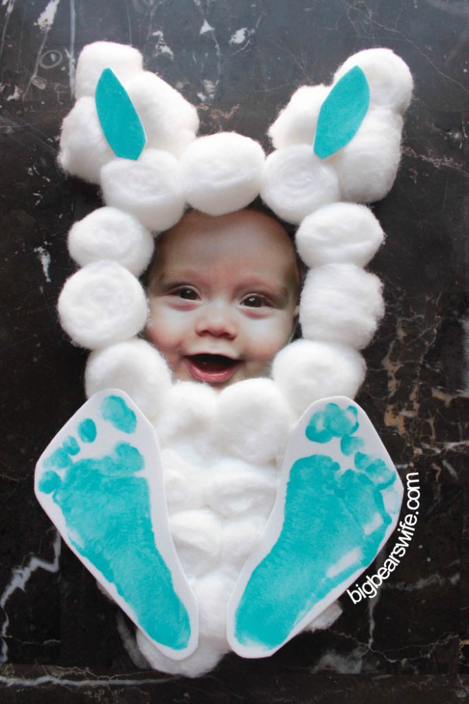Bunny Cotton Ball Photo Footprint - Easter Craft for Babies