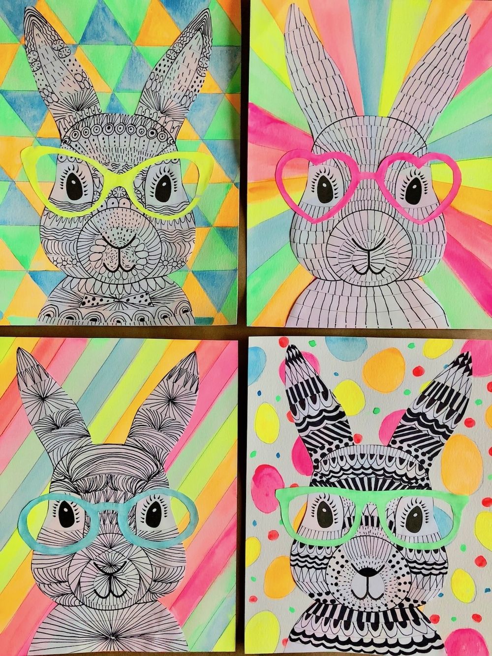 easy funky bunnies drawing - Easter Arts and Crafts for Preschoolers