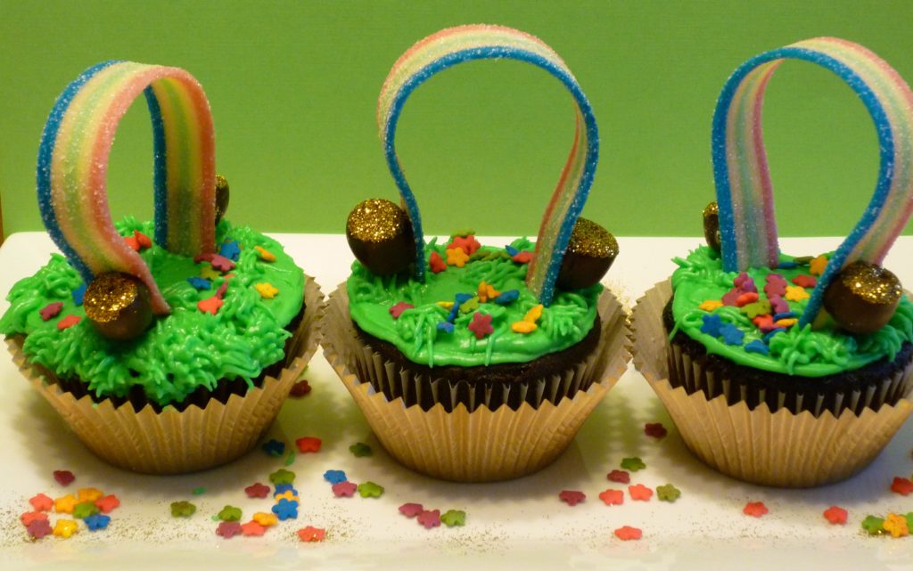 St. Patrick's Day Cupcake - Rainbows and Pots of Gold