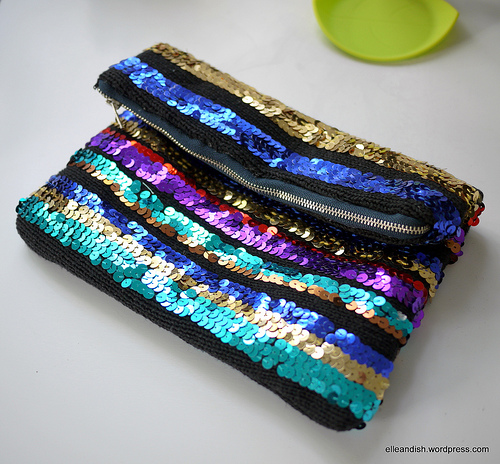 Upcycled 80s sweater clutch