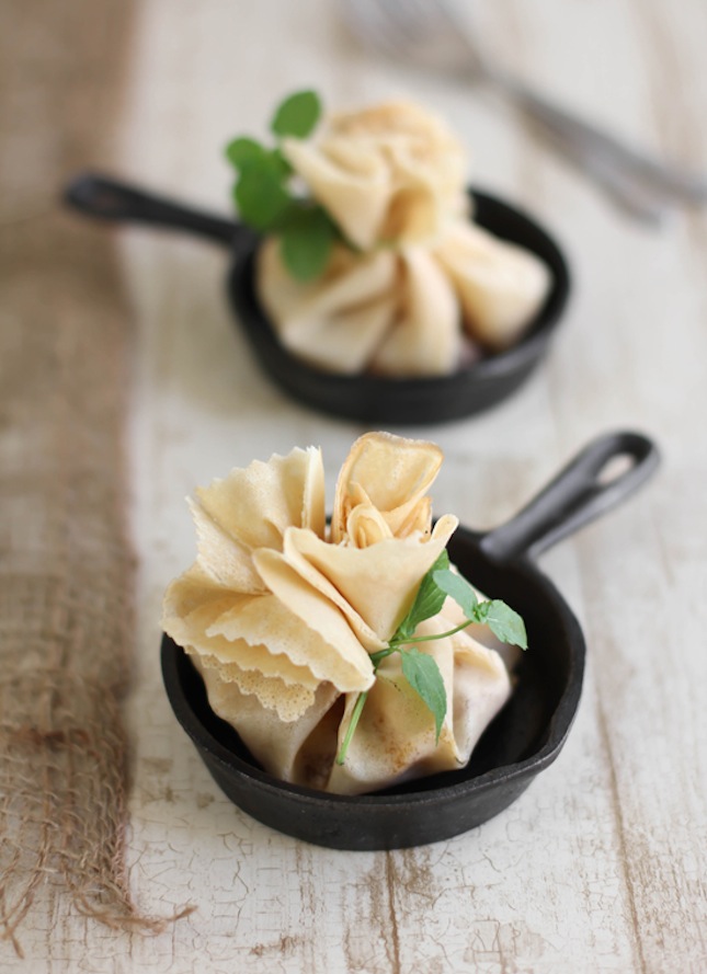 Caramel apple brie crepe parcels