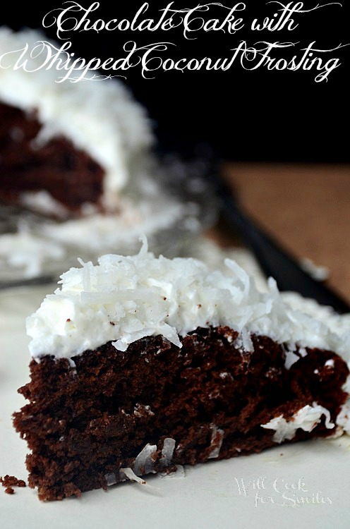 Chocolate cake with whipped coconut frosting