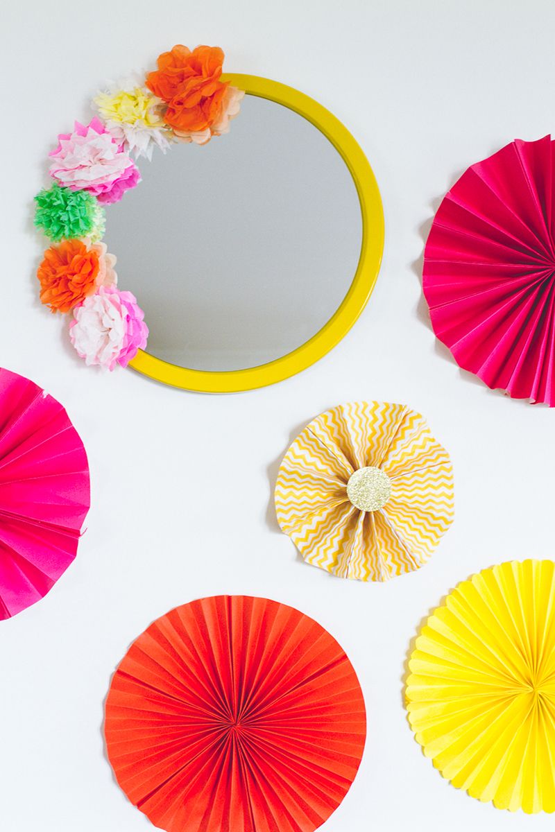 Crepe tissue paper flower mirror