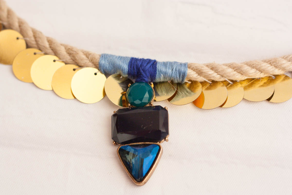 Diy rope statement necklace wrap dark blue