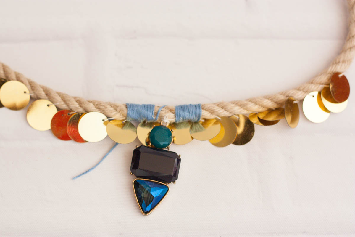 Diy rope statement necklace wrap light blue