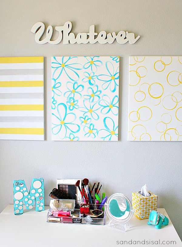 Easy diy wall art yellow + gray + turquoise