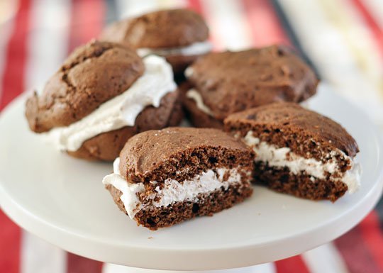 Gluten free chocolate whoopie pies with marshmallow cream