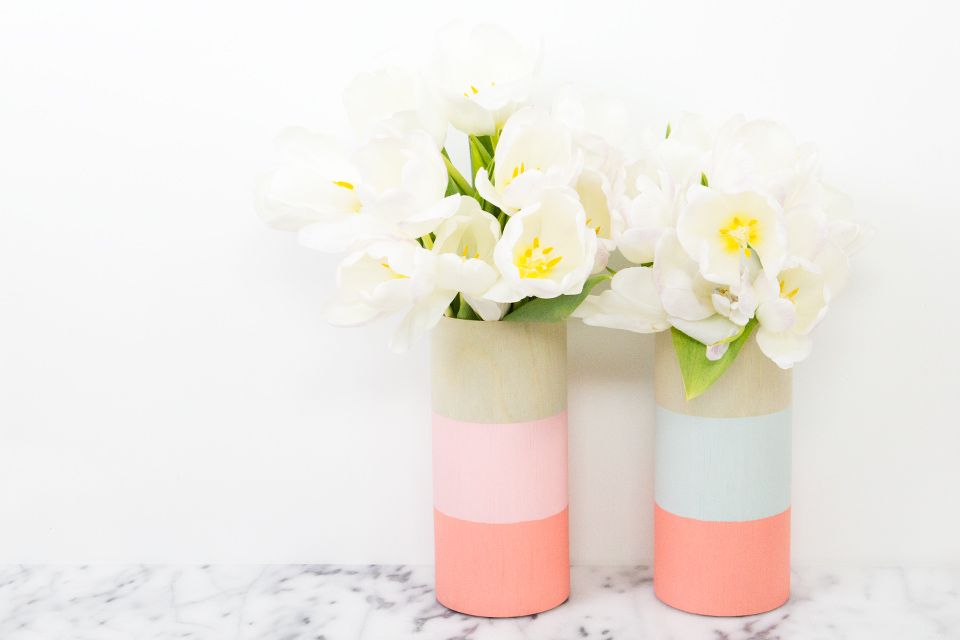 Color block wood vases - DIY Spring Decor