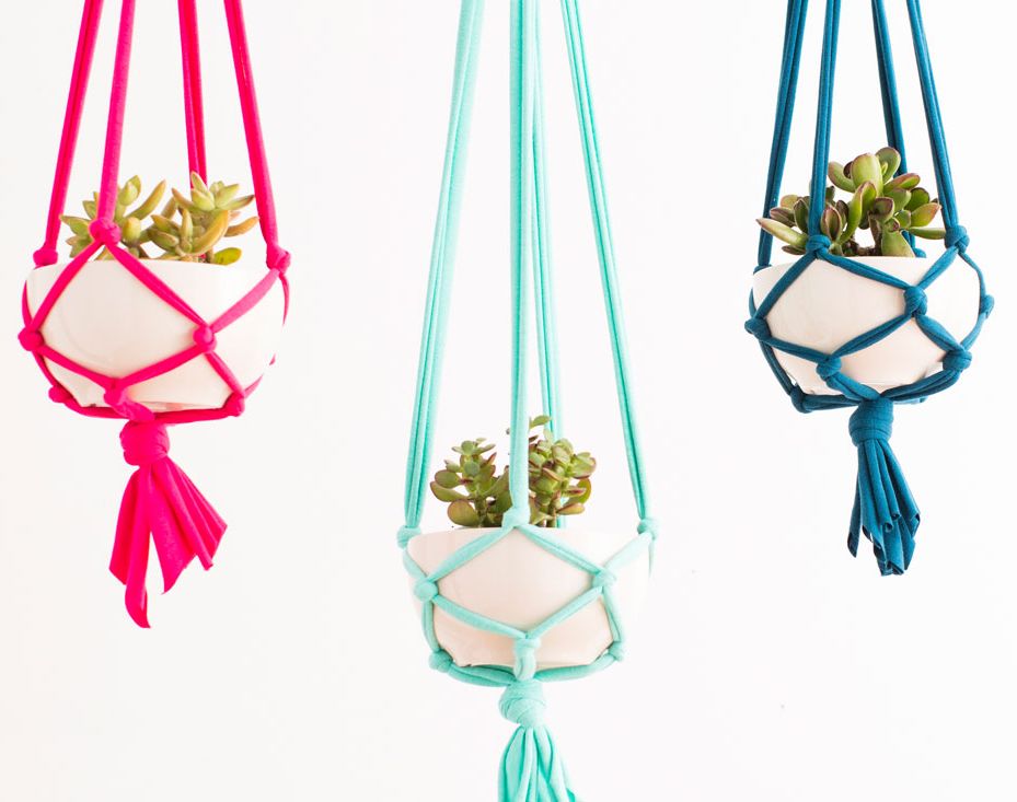Colorful hanging planters macrame