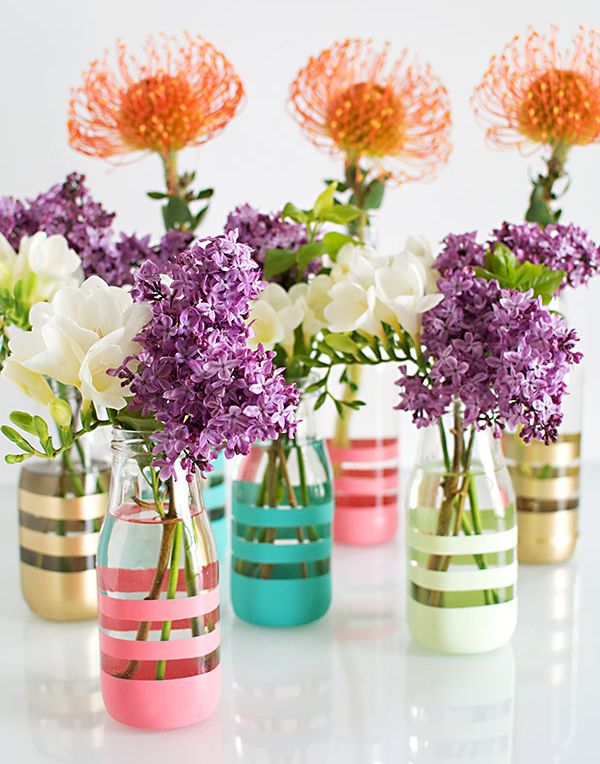 Colored Glass Vases with Stripes