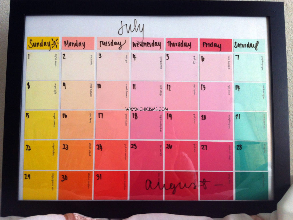 Paint sample calendar