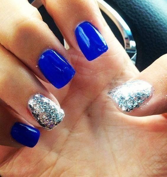 Blue with glitter accent nails