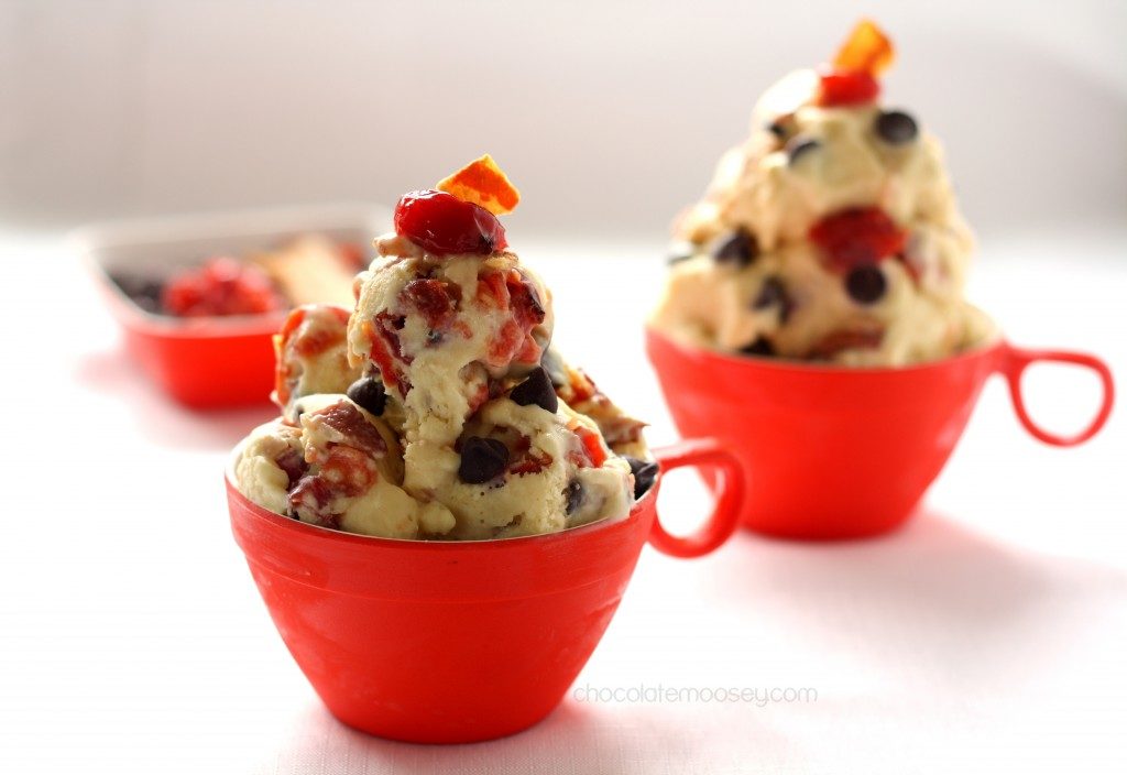 Candied cherry and bacon chocolate chip ice cream