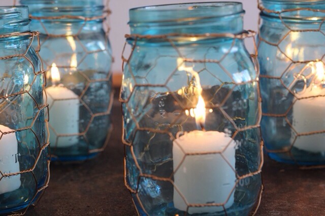 Canning jar and chicken wire lanterns