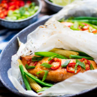 Easy Asian baked salmon - cooked in paper so it's moist and tender.