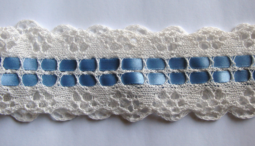 Knitted wedding garter with blue ribbon