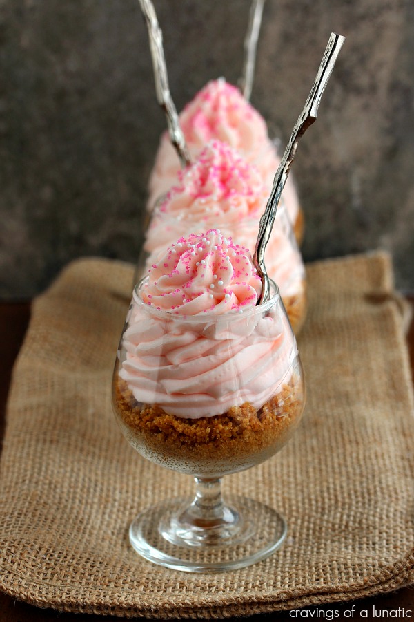 Pink lemonade no bake cheesecake in a glass