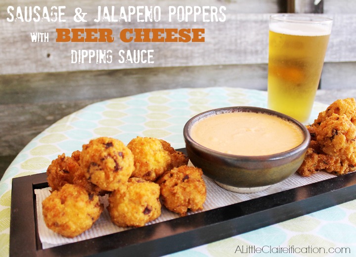 Sausafe jalapeno poppers with beer cheese dipping sauce