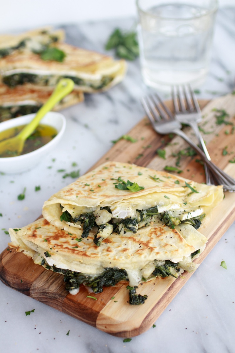 Spinach artichoke and brie crepes with sweet honey sauce 2