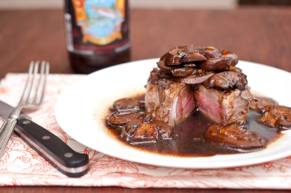 Steak with stout beet mushtoom sauce