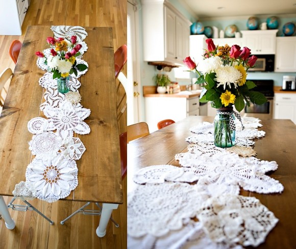 Stitched Lace Doilies - Table Runner