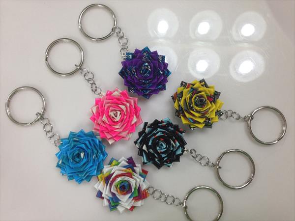 Duct tape flower keychain