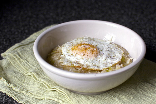 Bacon, egg, and leek risotto