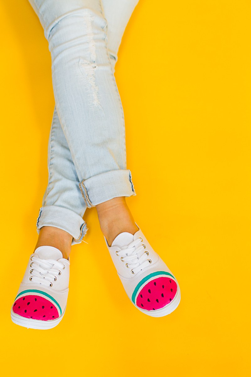 Diy watermelon shoes fabric paint fruit themed sneakers pumps 8