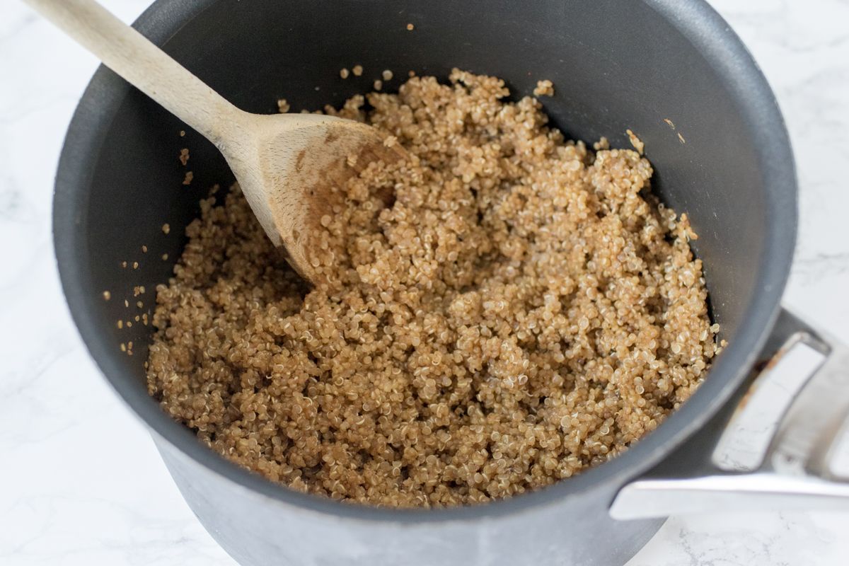 Greek quinoa bowl quinoa is cooked
