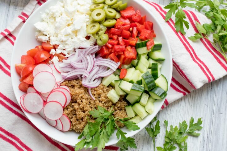 Greek quinoa bowl wide
