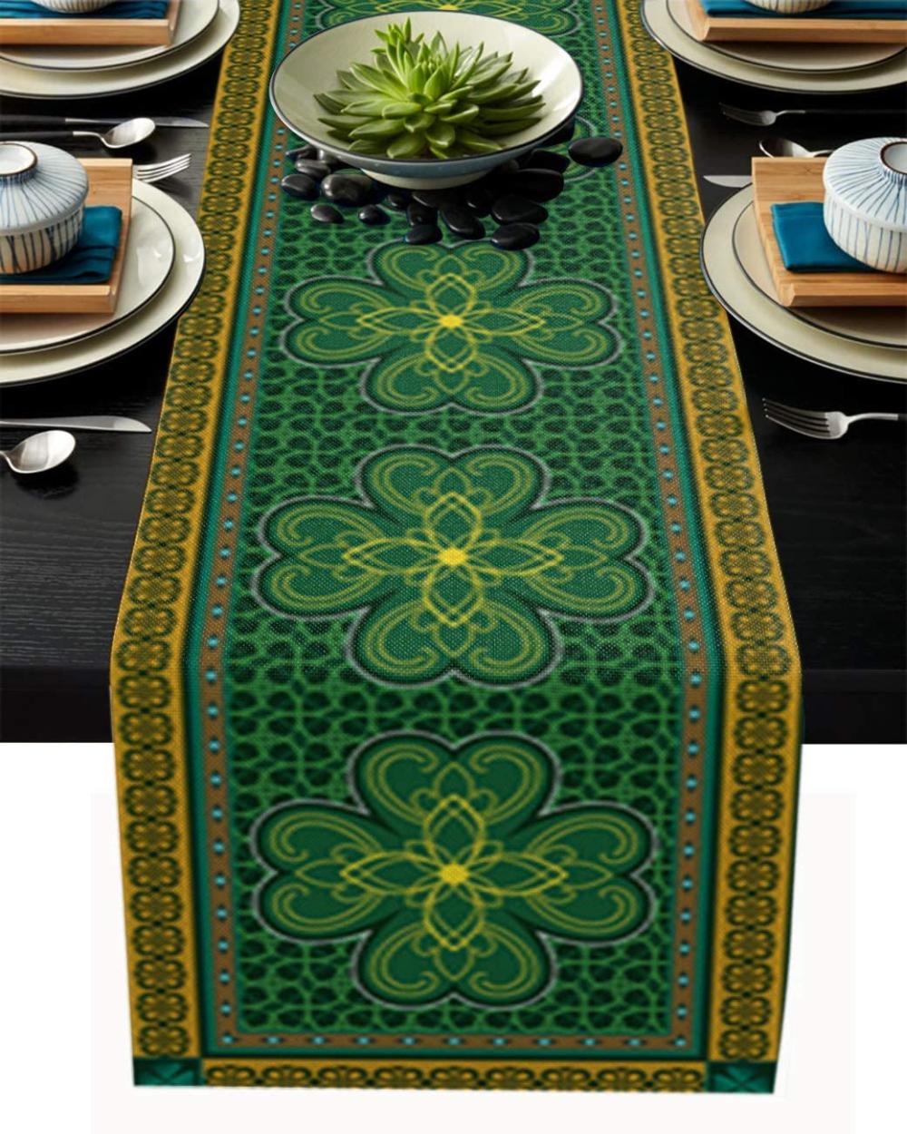 Green coffee table runner