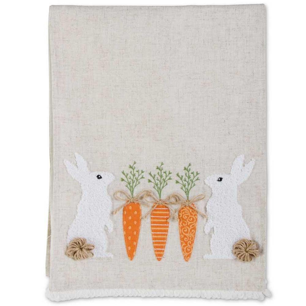 Linen easter table runner with rabbits and carrots