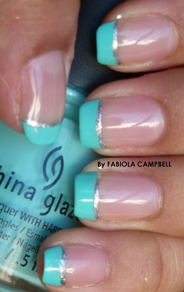 Mint and silver french manicure