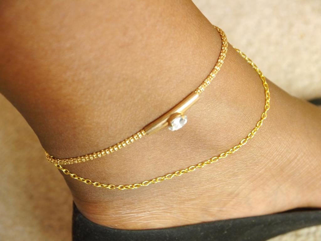 Rhinestone and chain anklet