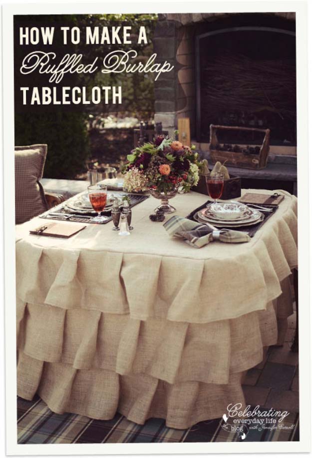 Ruffled burlap tablecloth