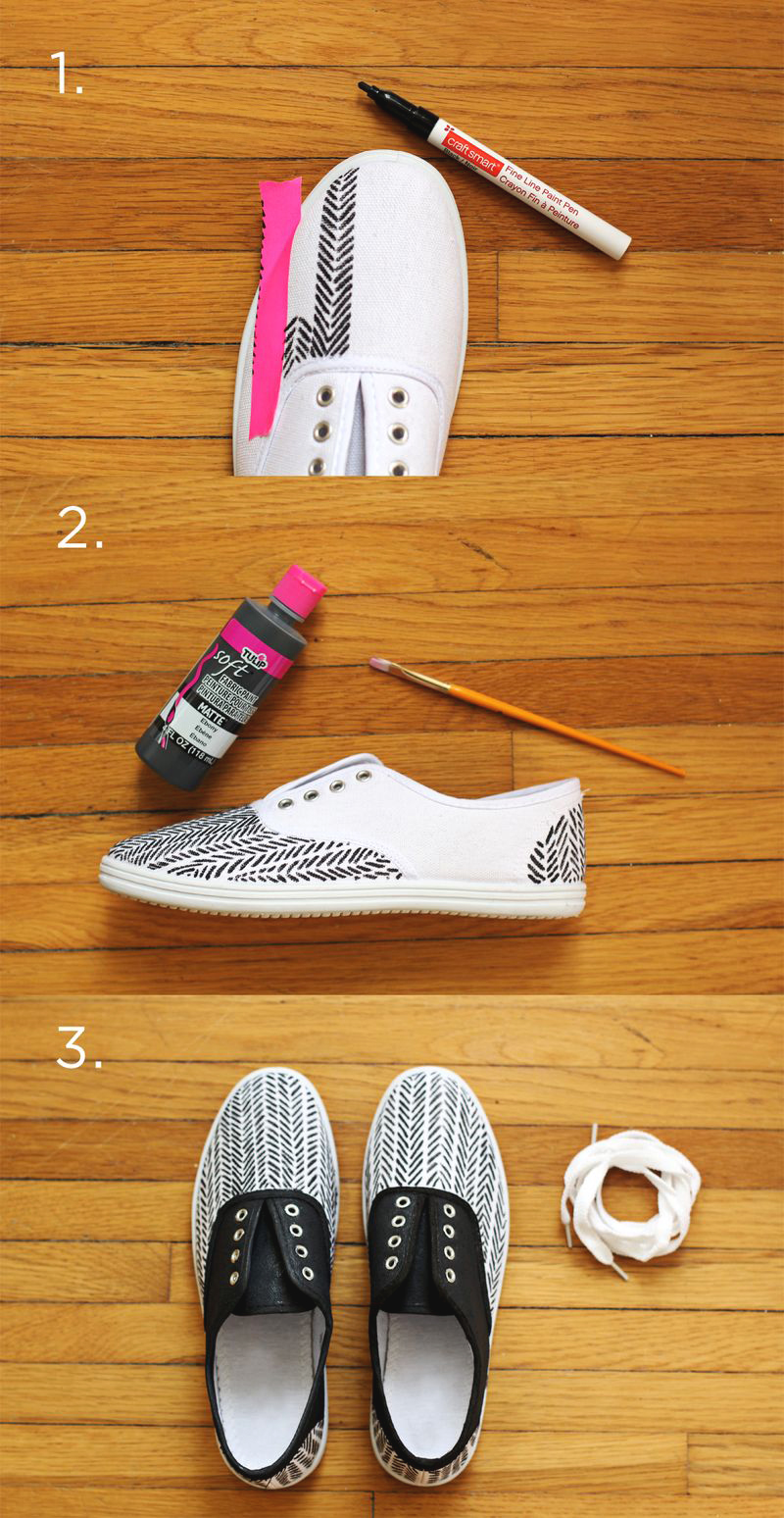 Diy black and white printed shoes