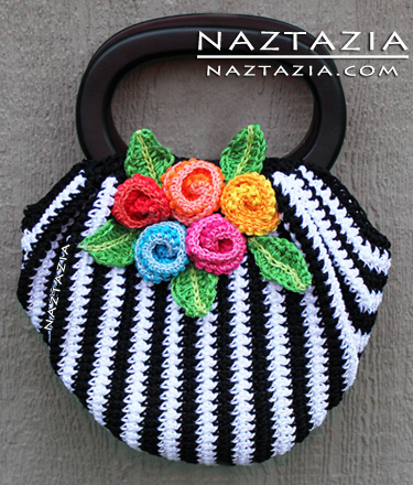 Free pattern crochet hand bag handbag purse black white