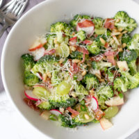 A delicious broccoli salad with bacon and a creamy, tangy dressing. You can make it ahead too!