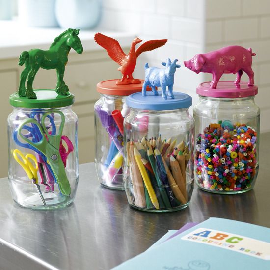 Coloured animal storage jars