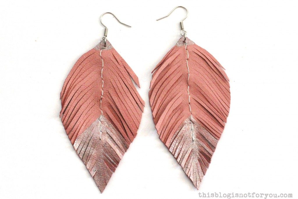 Fringed diy leather feather earrings