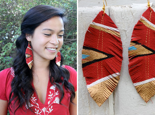 Leather feather earrings