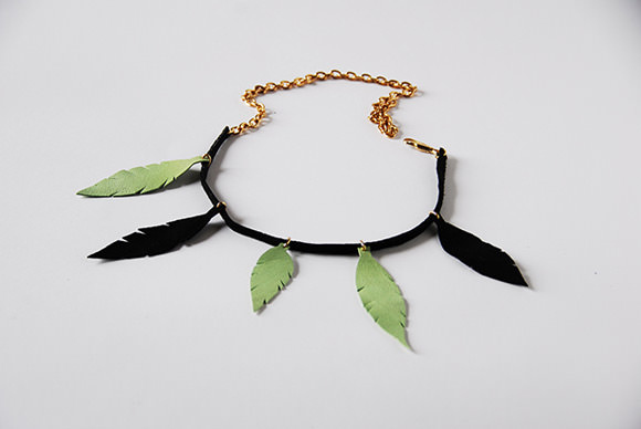 Leather feather necklace