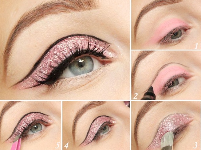 Soft pink glitter and a solid crease
