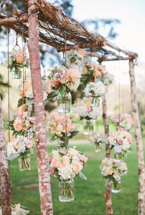 hanging mason jar bouquets