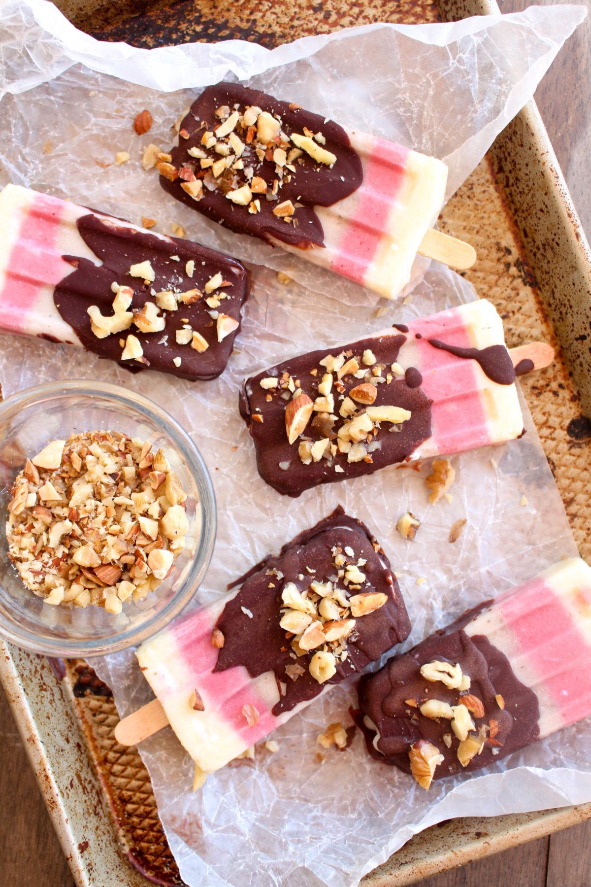 Banana split popsicles