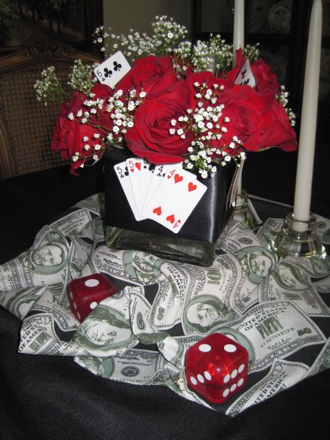 Casino night flower centrepiece