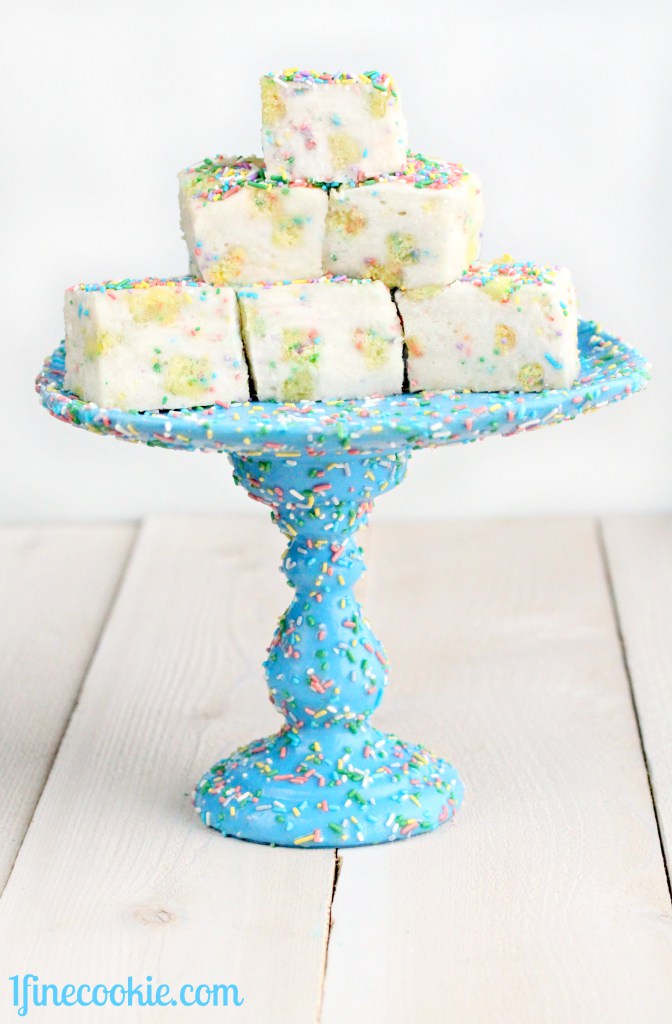 Diy sprinkled plate and candlestick cake stand